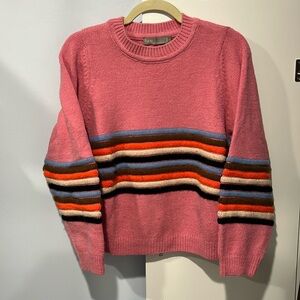 ASOS pink sweater with multi-colored stripes